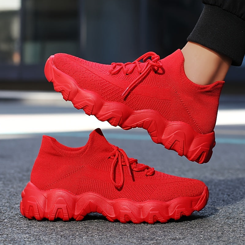 Men's Casual Sneakers – Geometric Knit Comfort & Style