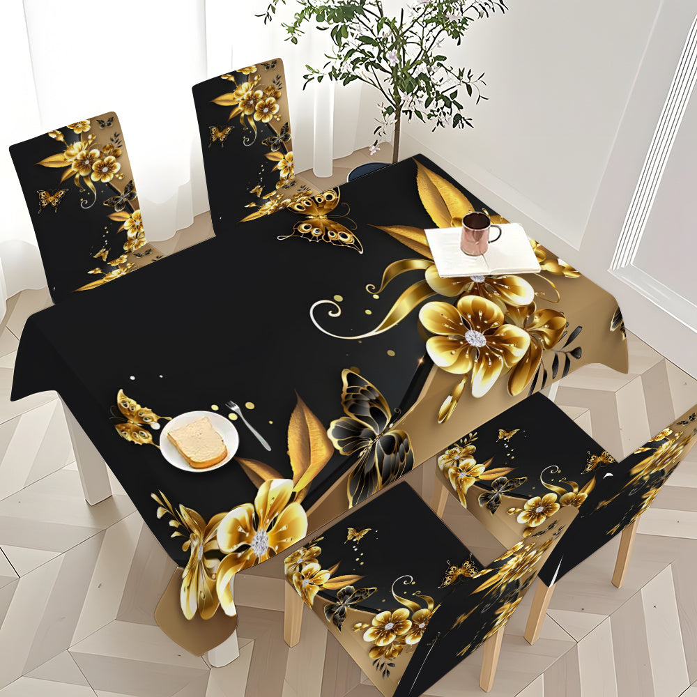 Black Golden Butterfly Tablecloth & Chair Cover Set – 5pcs / 7pcs