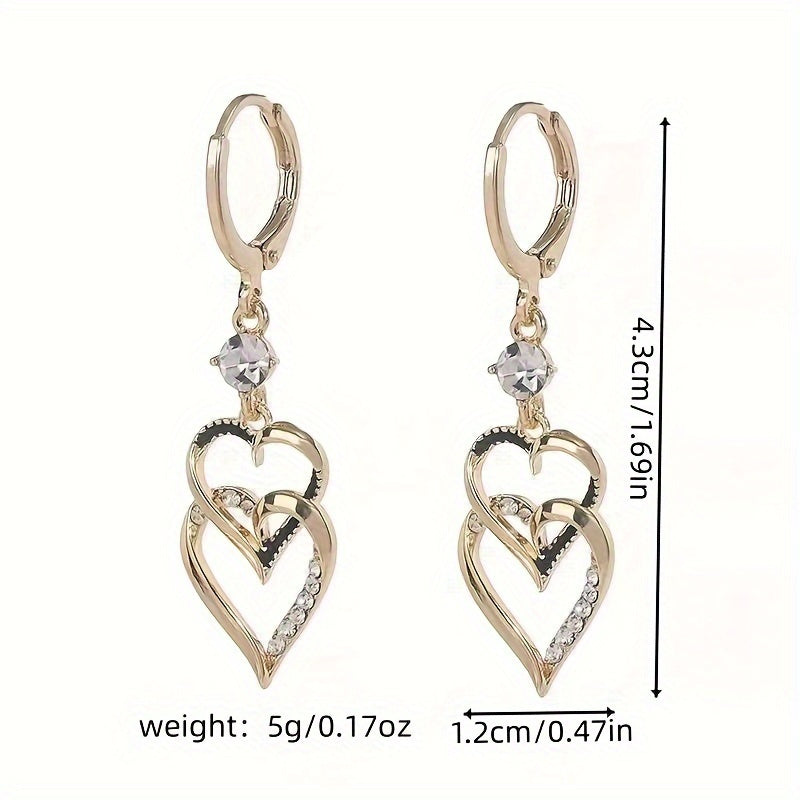 1 Pair Double-Layer Artificial Love Heart Earrings
