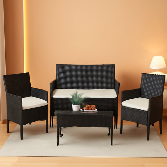 Outdoor Rattan 4 Piece Patio Furniture Conversation Set