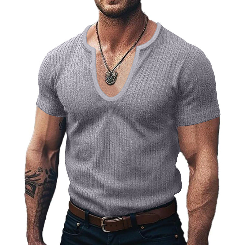 Men’s Slim Fit V-Neck T-Shirt – Solid Color Casual Basic Tee