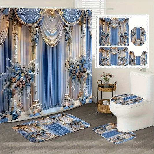 Set of 4 Stunning Vintage Drapery Shower Curtains with Multiple Hooks