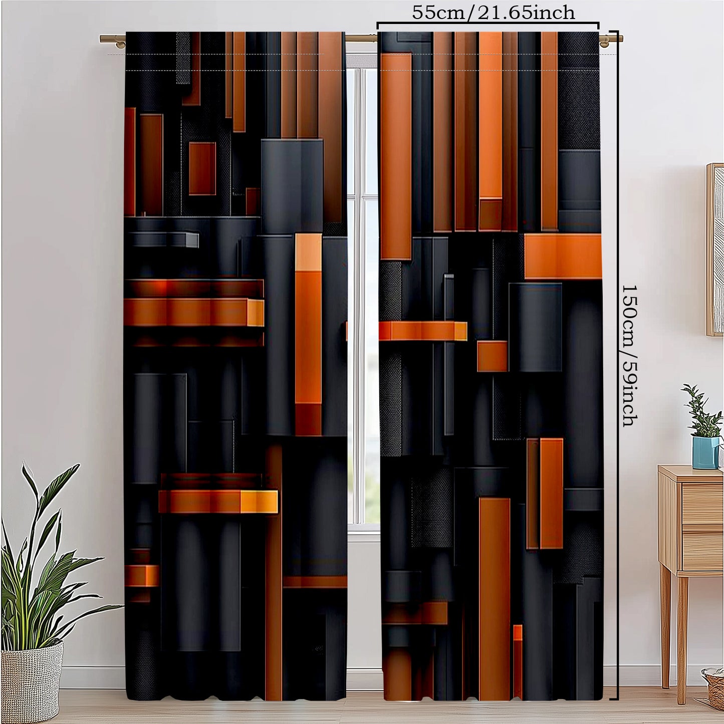 2pcs Modern Abstract Geometric Curtains