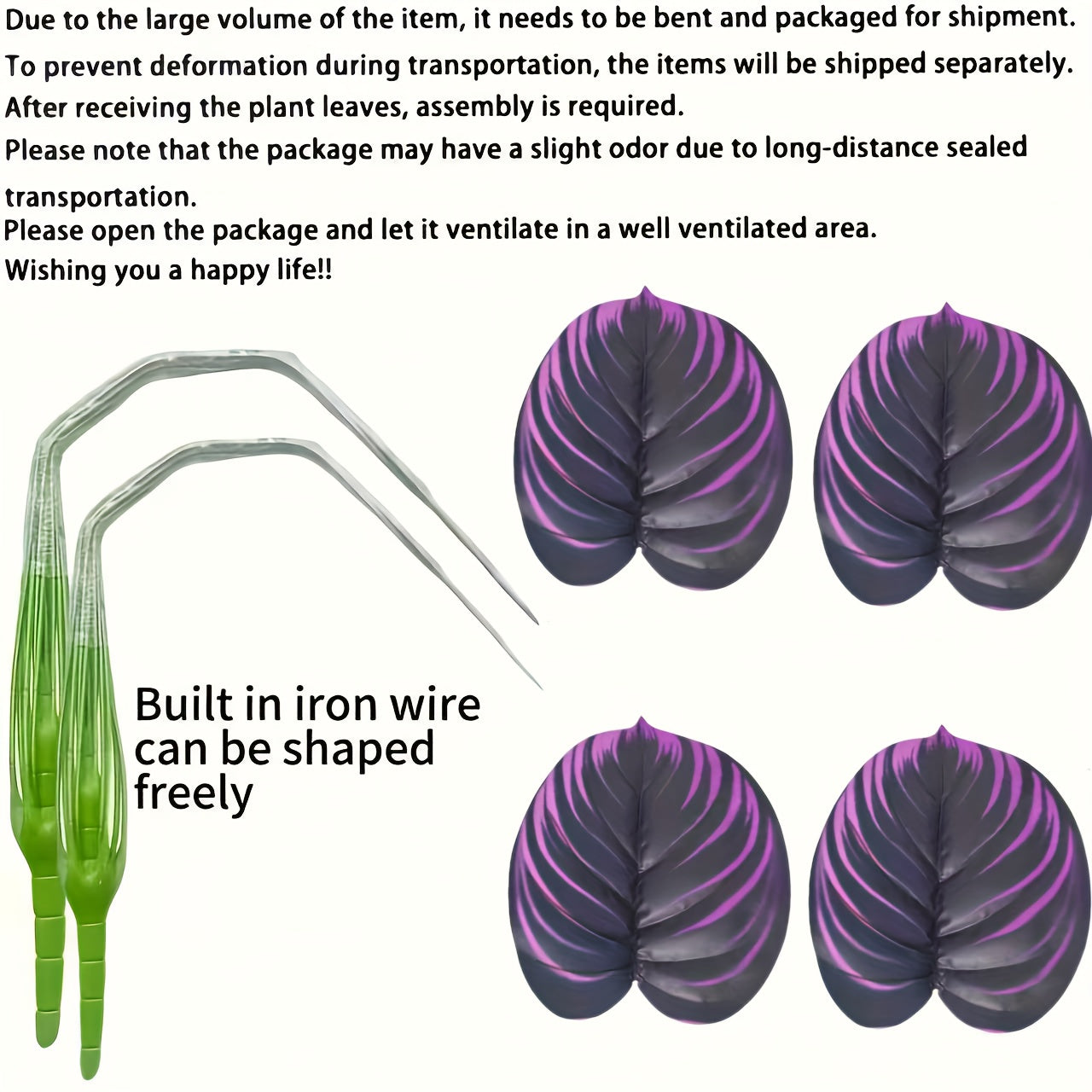 Premium Faux Plant Design – 4pcs Extra Large Artificial Purple Leaf Set