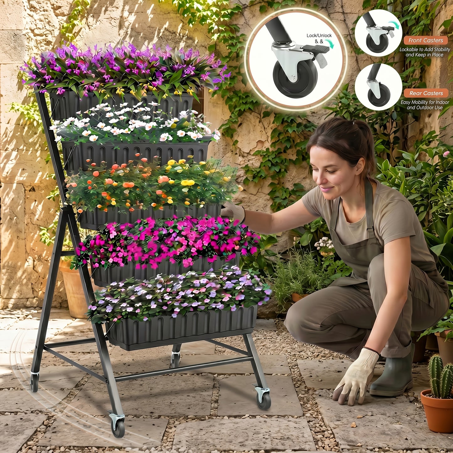 Homdox 5-Tier Vertical Raised Garden Bed Planter Box with Drainage Holes