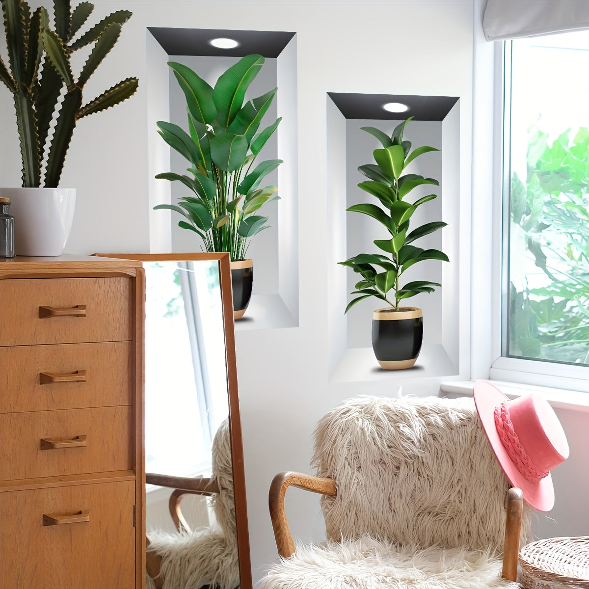 Set of Two Potted Creative Two-Piece Painting Wall Stickers