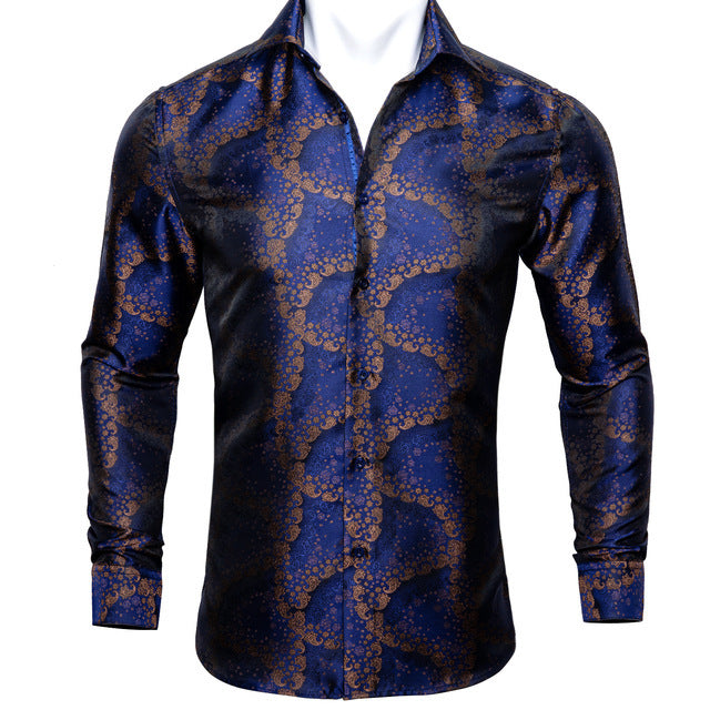 Barry Wang Teal Paisley Floral Silk Shirt – BCY-05