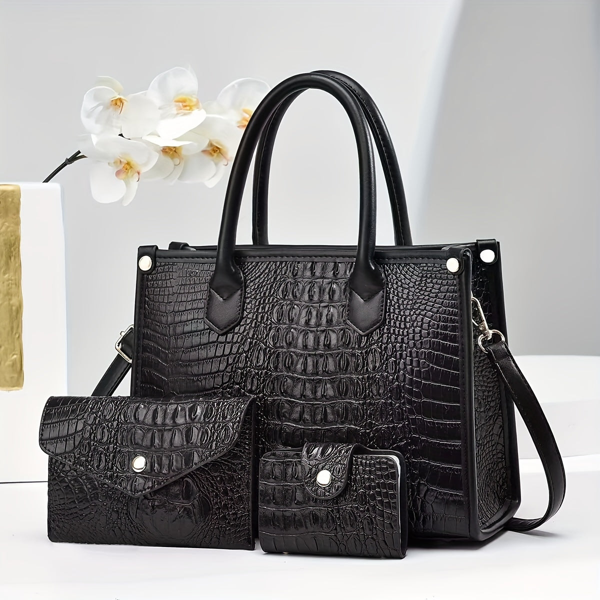 Luxury Crocodile Handbag Three-Piece Set