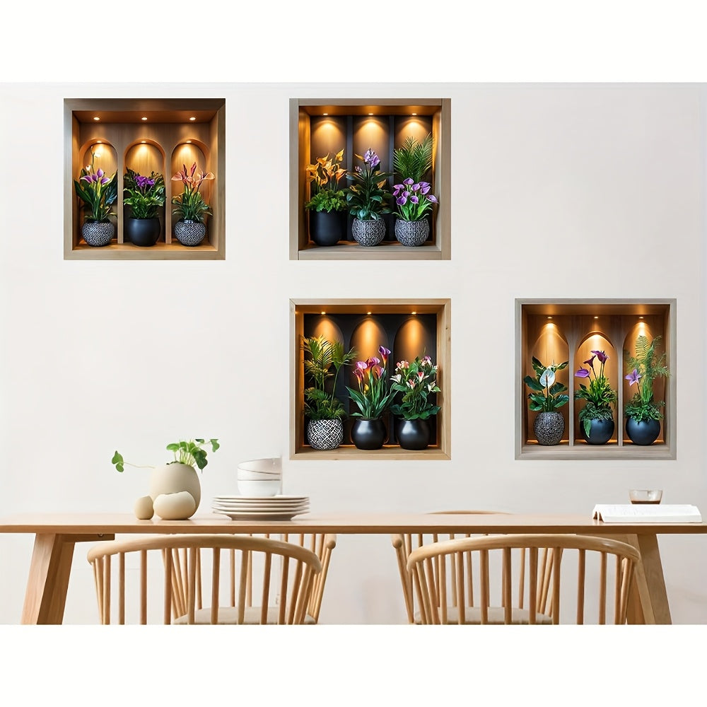 4-Piece Set of Potted Green Plant Wall Stickers