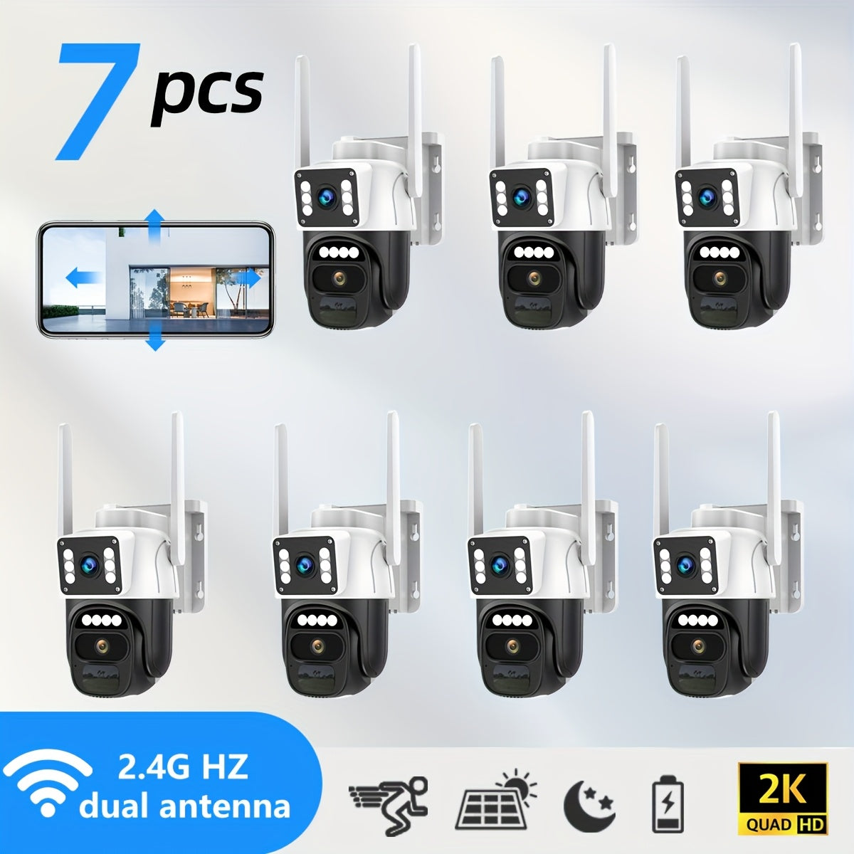 7pcs Hawkray Solar-Powered Wireless Outdoor Security Cameras