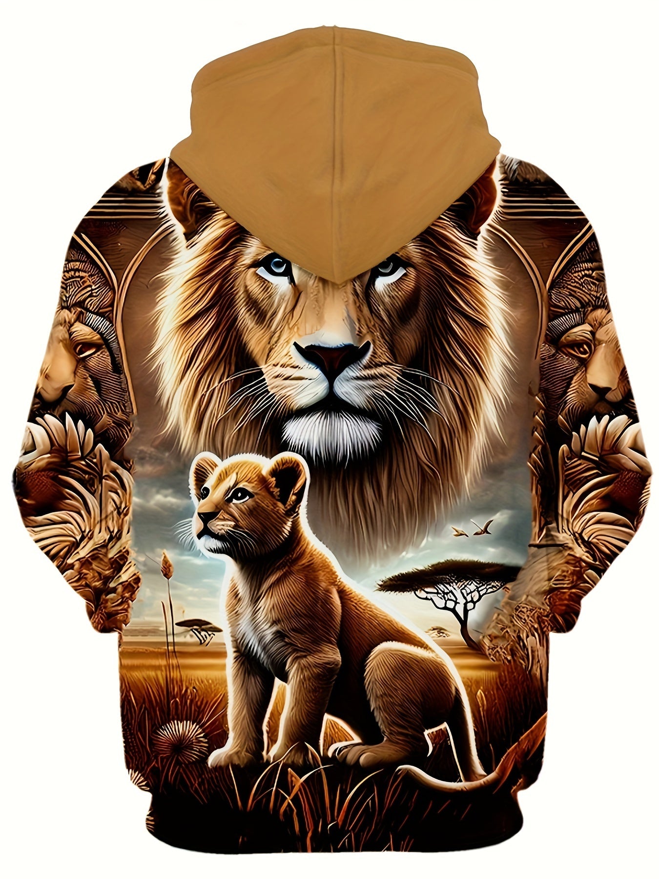 Men's 3D Sacred Lion & Cub Hoodie