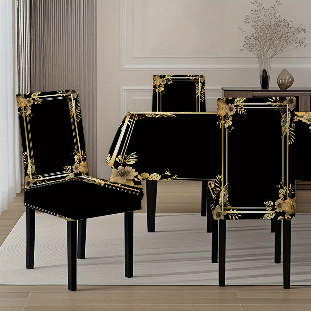 Black & Gold Design Tablecloth with Chair Covers – Set of 5 or 7 Pieces