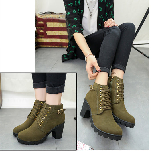 Chunky Block Heel Buckle Ankle Boots for Women