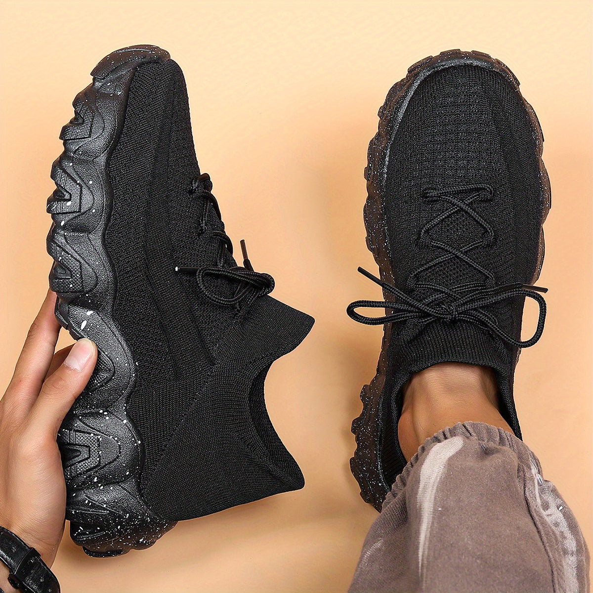 Men's Casual Sneakers – Geometric Knit Comfort & Style