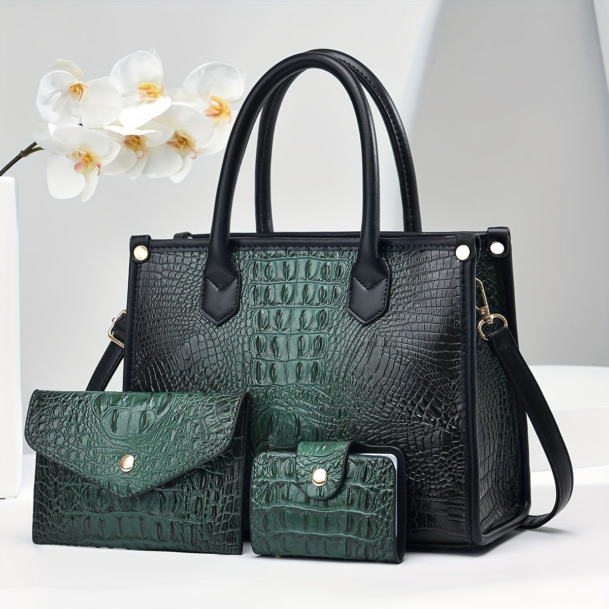 Luxury Crocodile Handbag Three-Piece Set