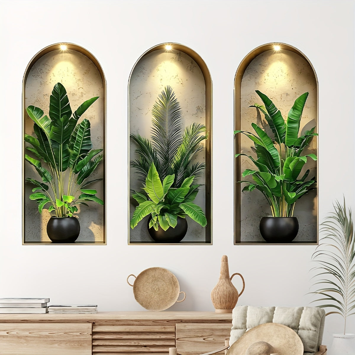 Nordic Style 3D Arched Window Flower Pot Stickers, Set of 3 – Realistic Wall Decor