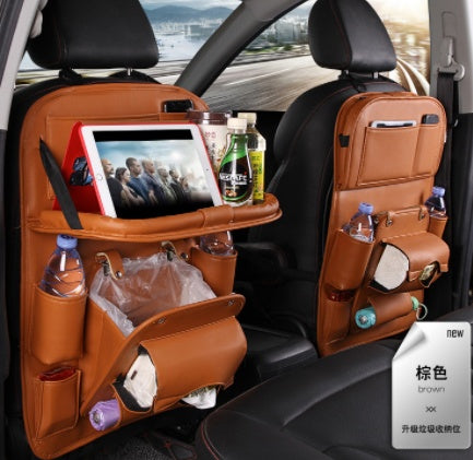 PU Leather Car Storage Bag – Multifunctional Seat Back Organizer with Foldable Tray