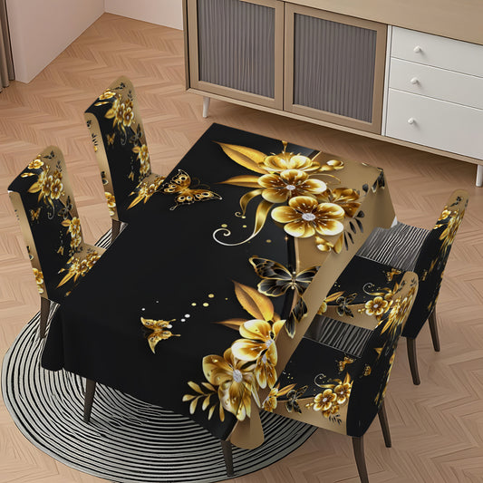 Black Golden Butterfly Tablecloth & Chair Cover Set – 5pcs / 7pcs