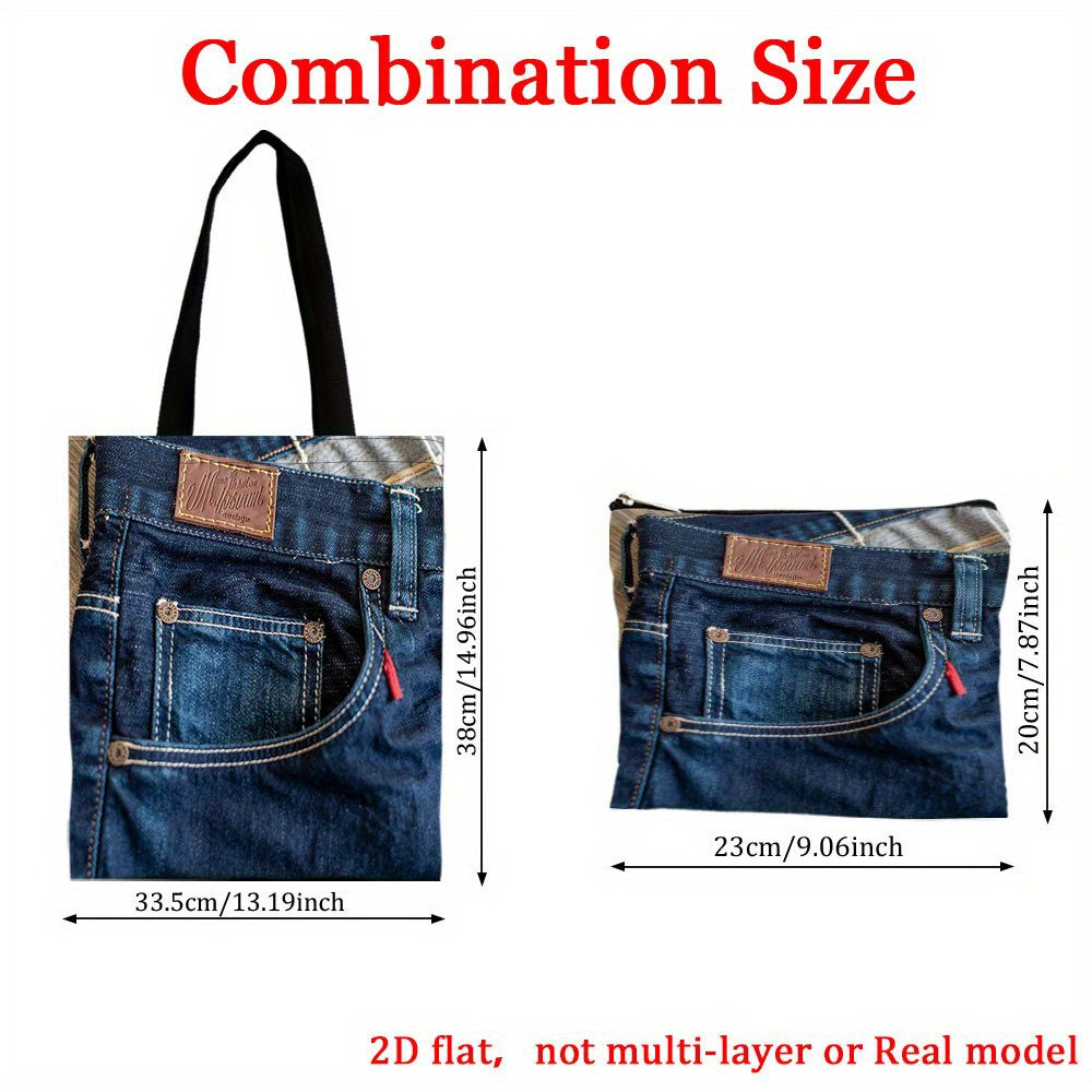 2D Flat Printing Blue Tote Bag Set – 2 Pieces