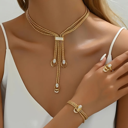Luxury Bohemian & Street Style Jewelry Set – Necklace, Earrings, Bracelet & Ring