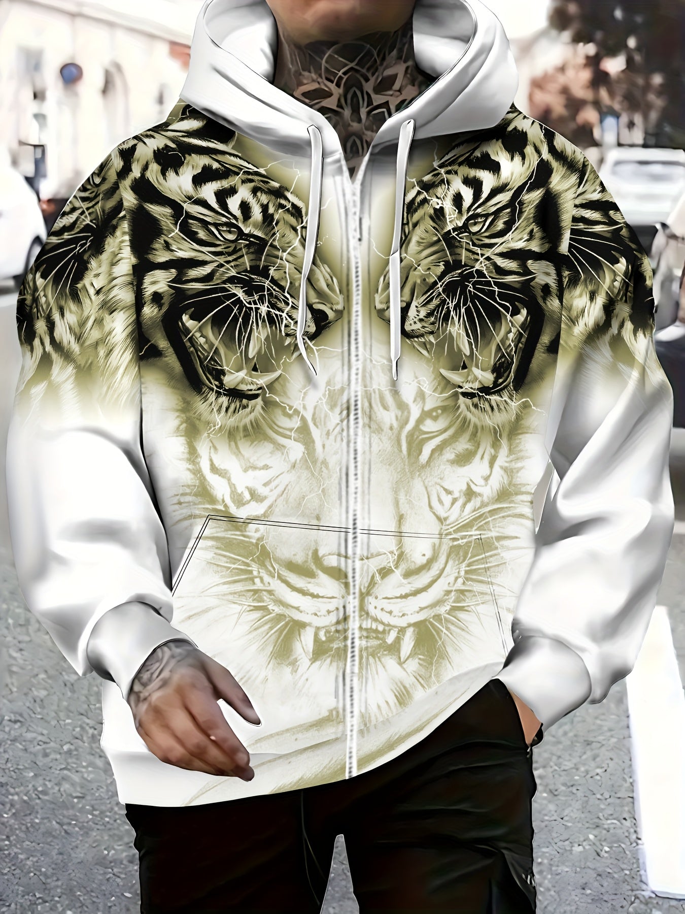 Men's Tiger Print Zip-Up Hoodie