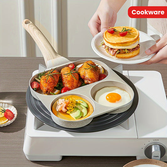 Non-Stick Aluminum Multi-Functional Compartment Pan with Wooden Handle