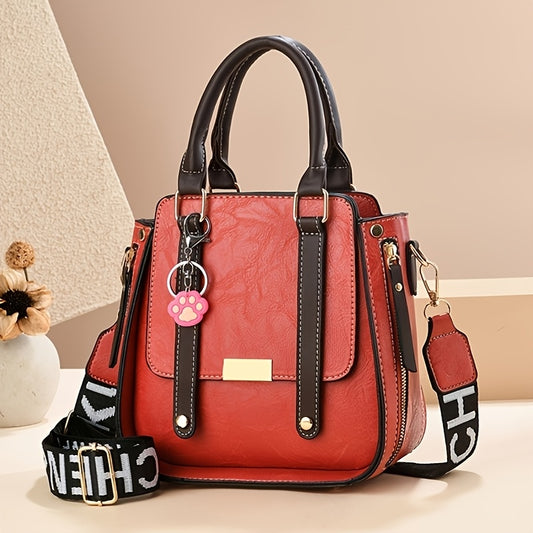 Elegant Vintage Solid Color Faux Leather Crossbody Bag