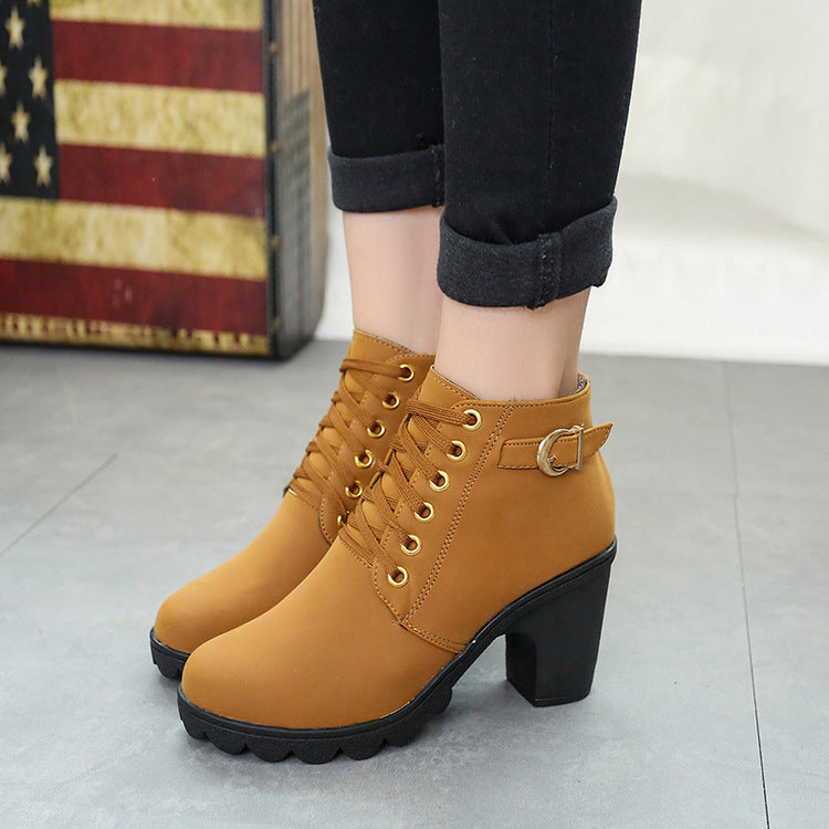 Chunky Block Heel Buckle Ankle Boots for Women