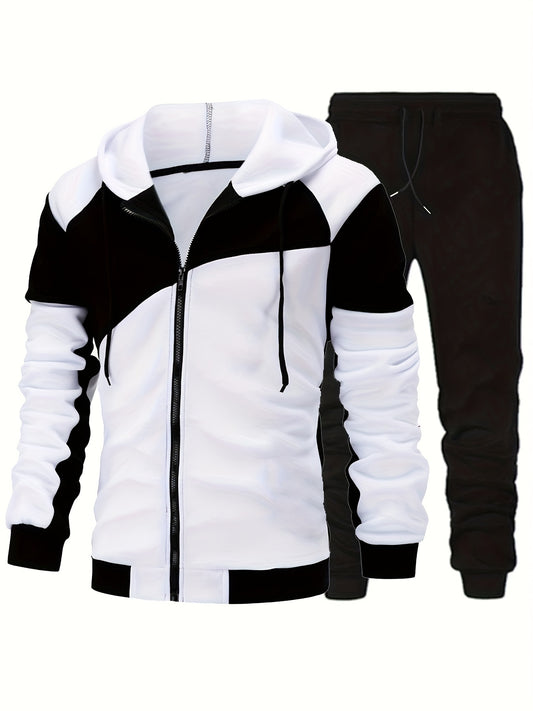 Autumn Winter Men's Zipper Hoodie Suit-Fleece Hoodie Men's Casual Sportswear Set