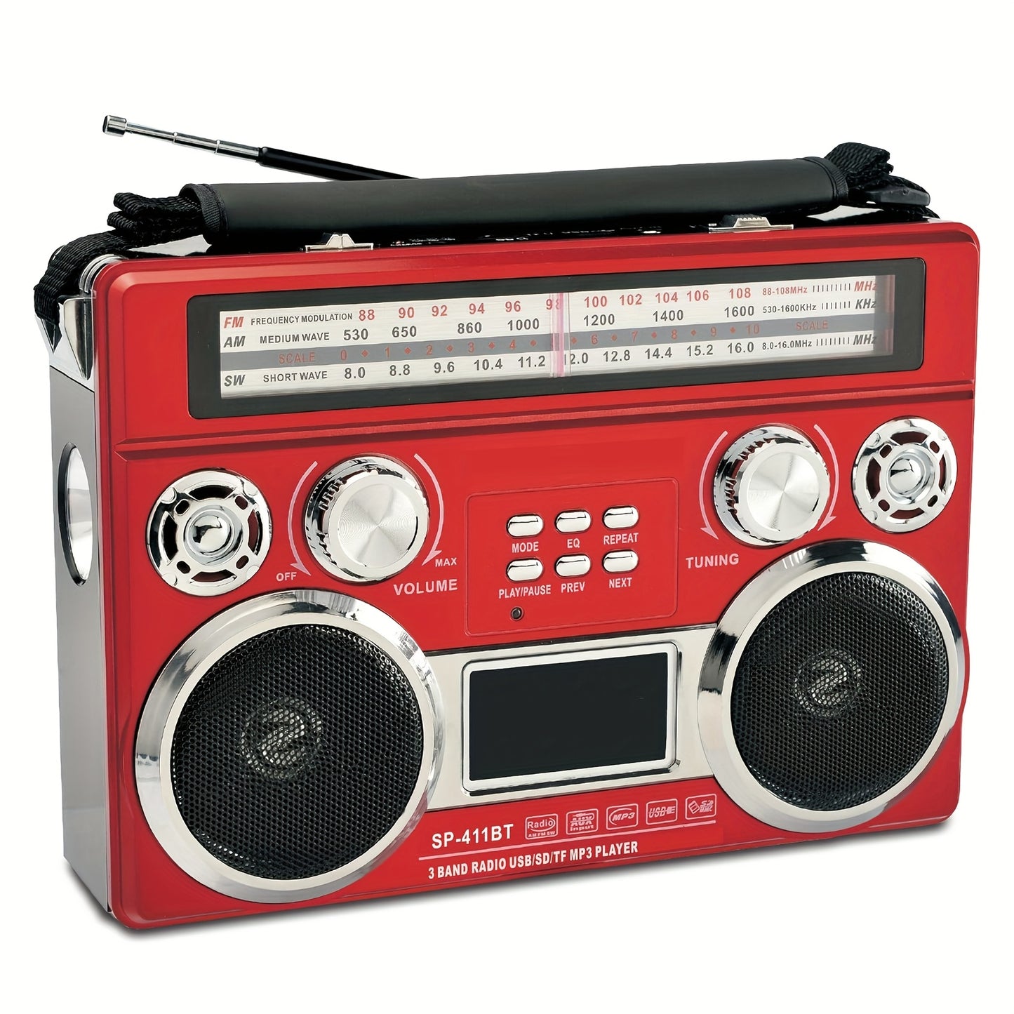 Portable 3-Band Radio with Wireless, Solar Panel & LED Flashlight