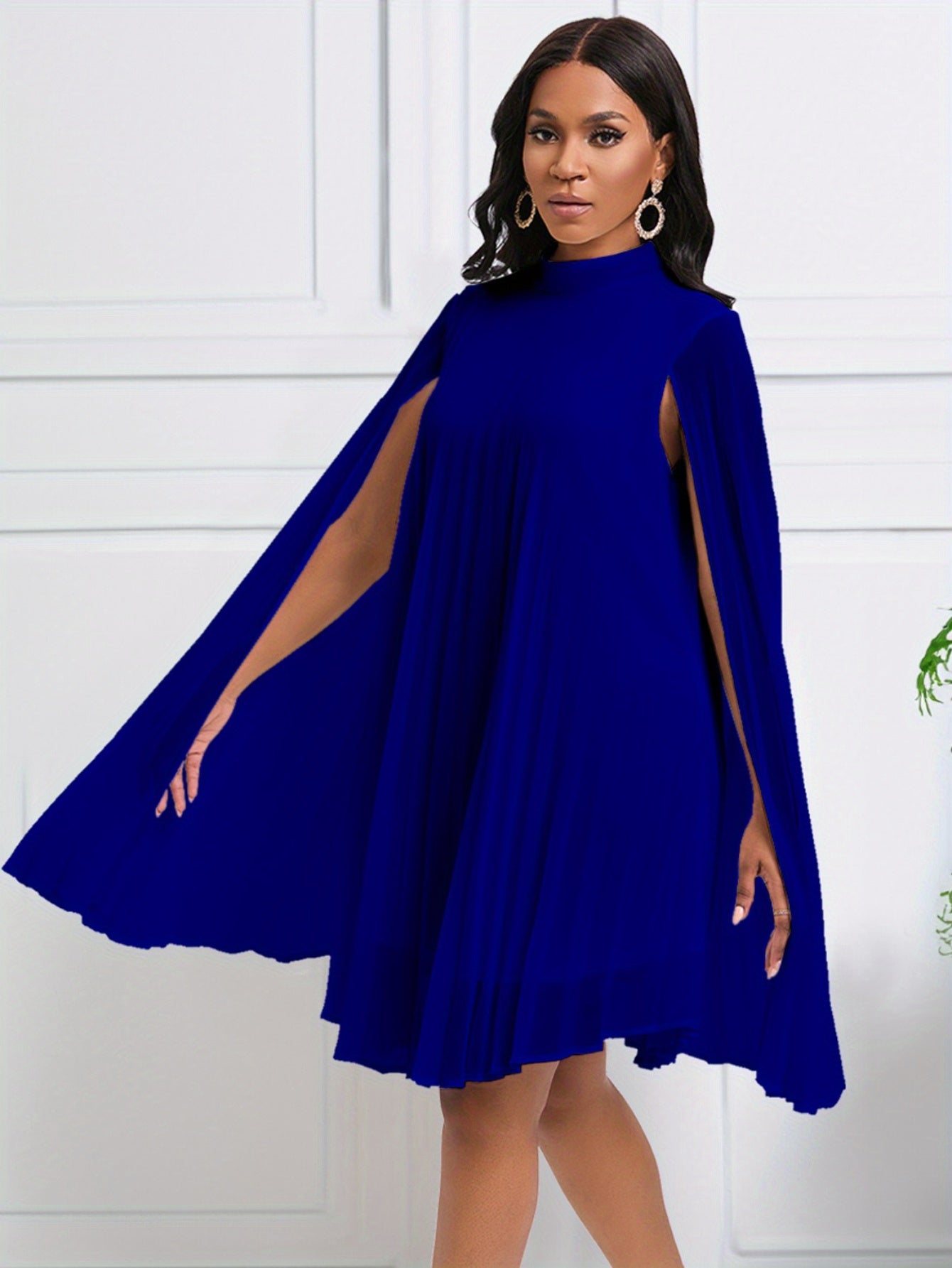 Plus Size Women's Dress – Temperament Fashion Chiffon Pullover Cape Bat Sleeve Dress