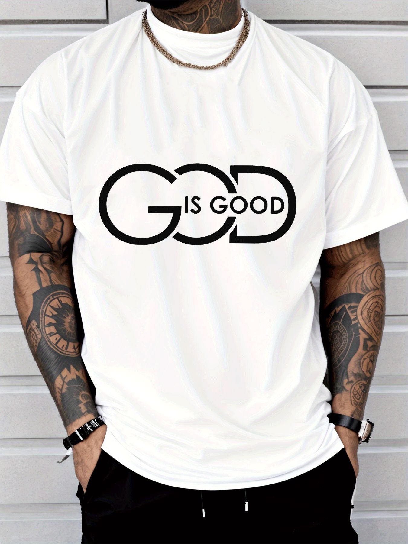 Men's Casual Graphic Tee – "God Is Good" Crew Neck Streetwear