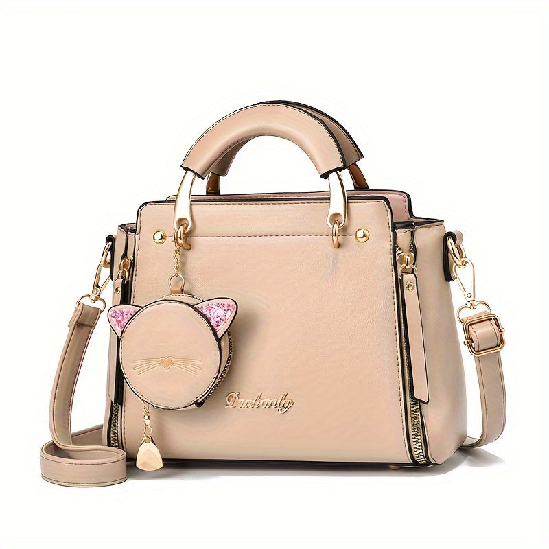Top Handle Satchel Purses with Cute Kitten Pendant