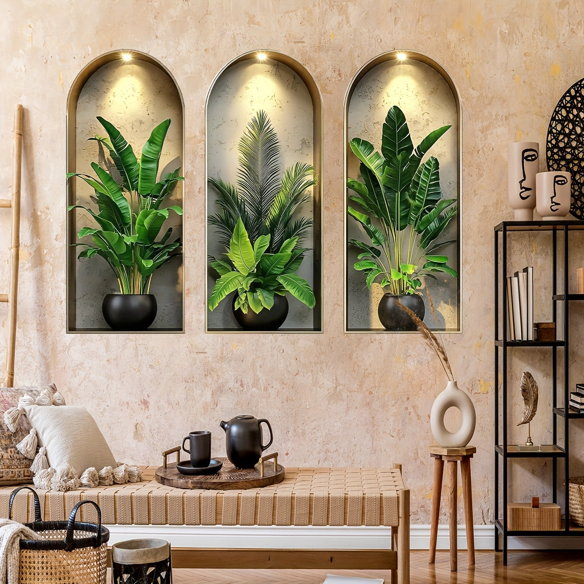 Nordic Style 3D Arched Window Flower Pot Stickers, Set of 3 – Realistic Wall Decor