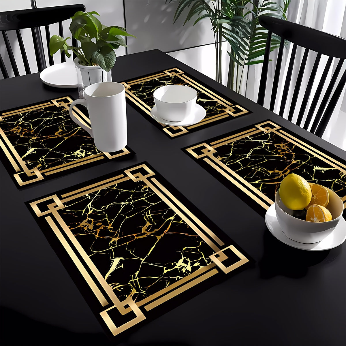 Luxury Gold Marble Table Placemats (Set of 4 or 6) – Non-Slip