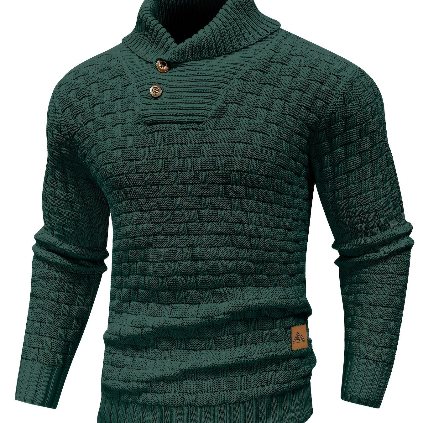 High Stretch Men’s Casual Sweater, Chic Mature Waffle Pattern Pullover