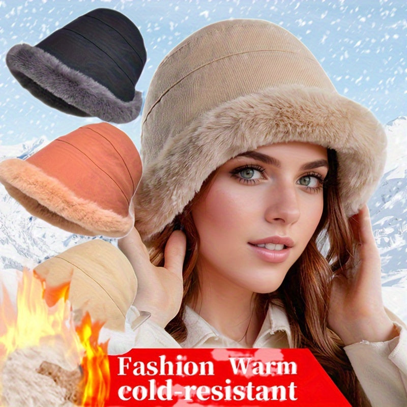 Winter Thermal Bucket Hat – Faux Fur Plush Ear Protection Warmer