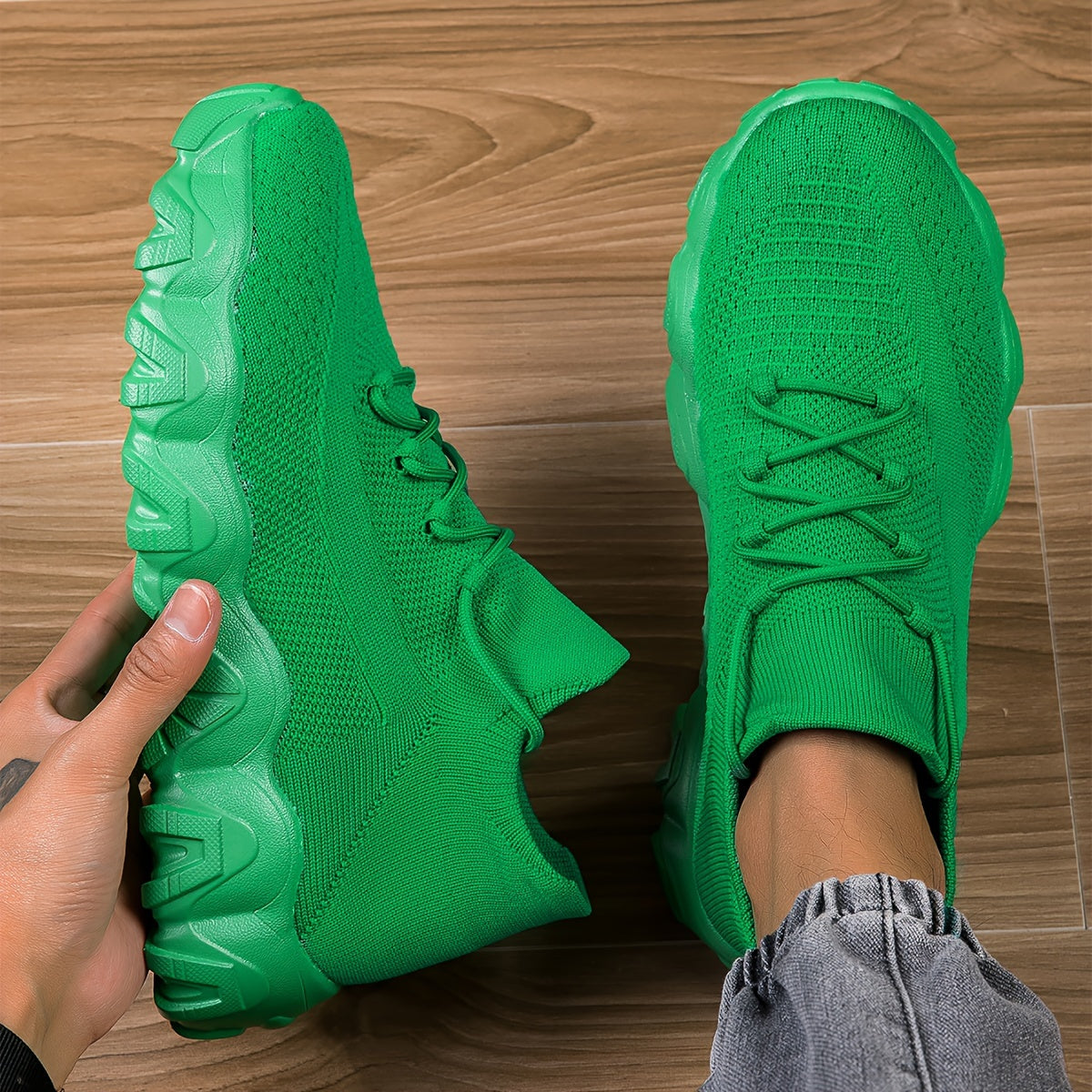 Men's Casual Sneakers – Geometric Knit Comfort & Style