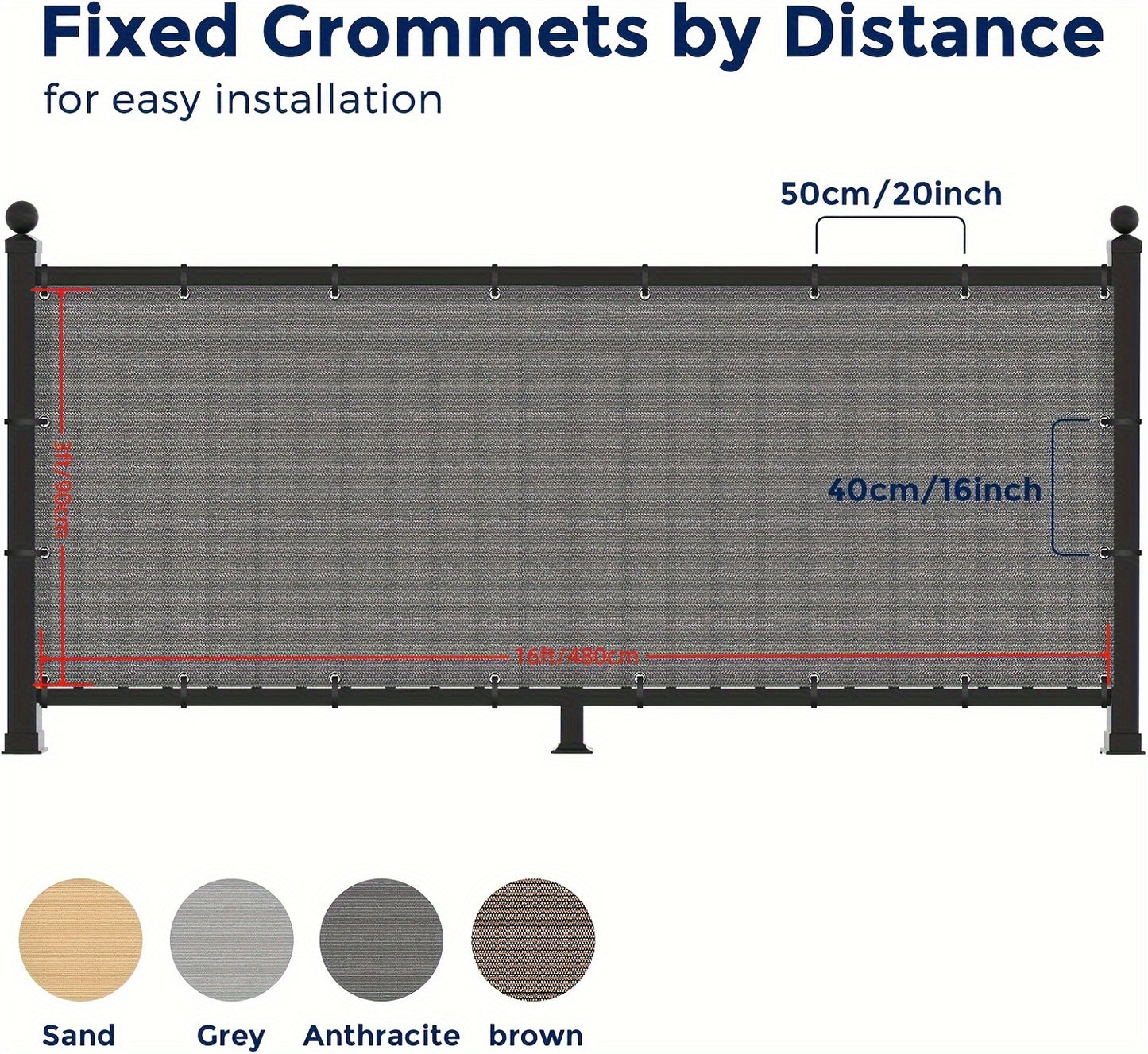 [3x16ft Privacy Screen Fence Cover Net – Windproof, Sun Shade Outdoor Protection]