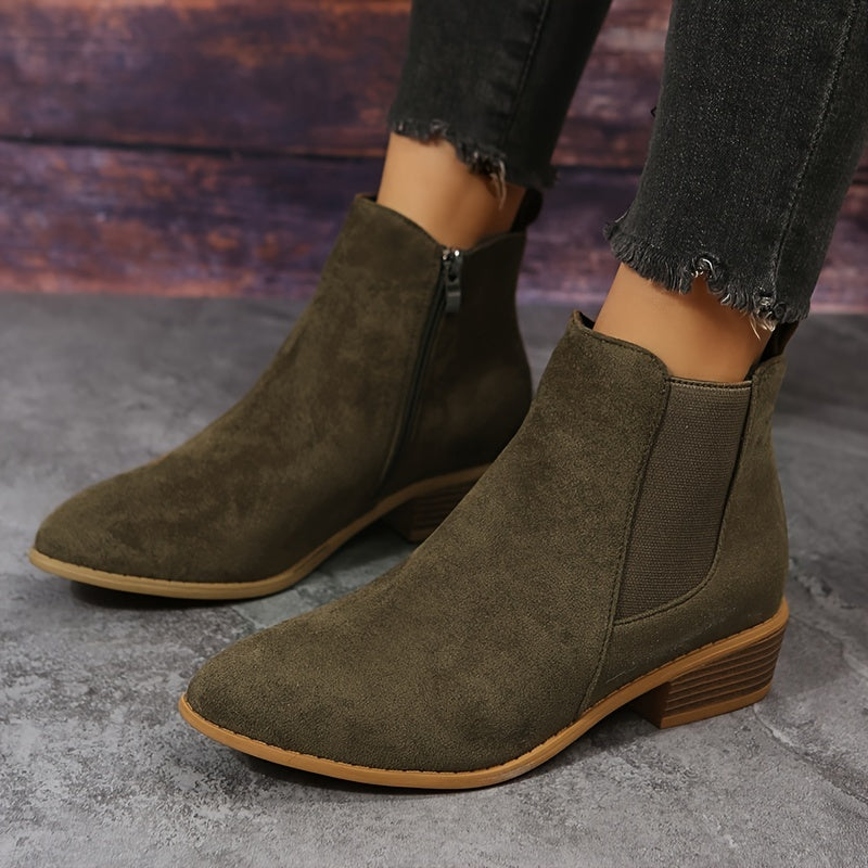 Step into Style and Comfort – Pointed Toe Ankle Boots with Chunky Heels
