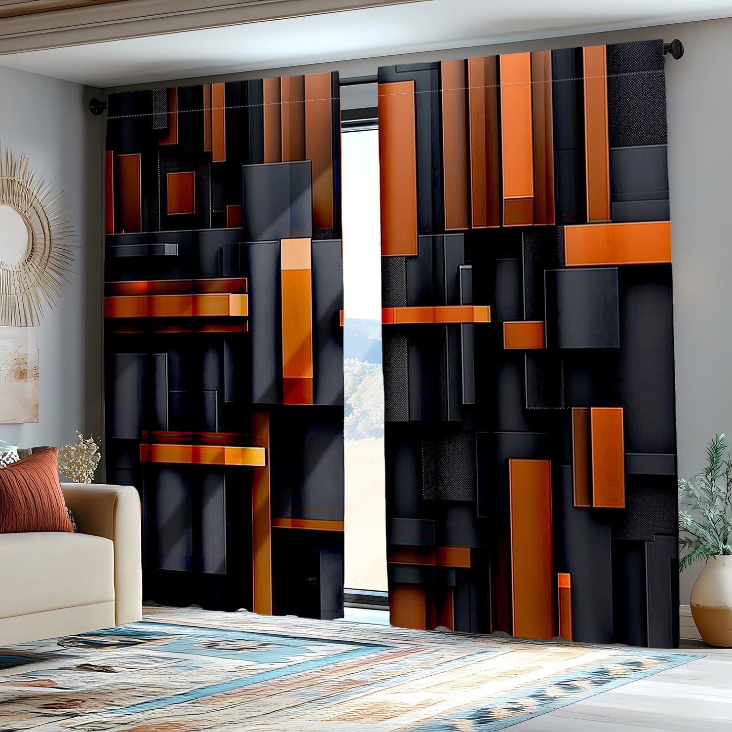 2pcs Modern Abstract Geometric Curtains