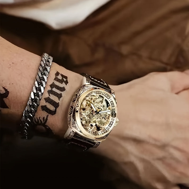 Luxury Golden-Tone Men's Automatic Mechanical Watch
