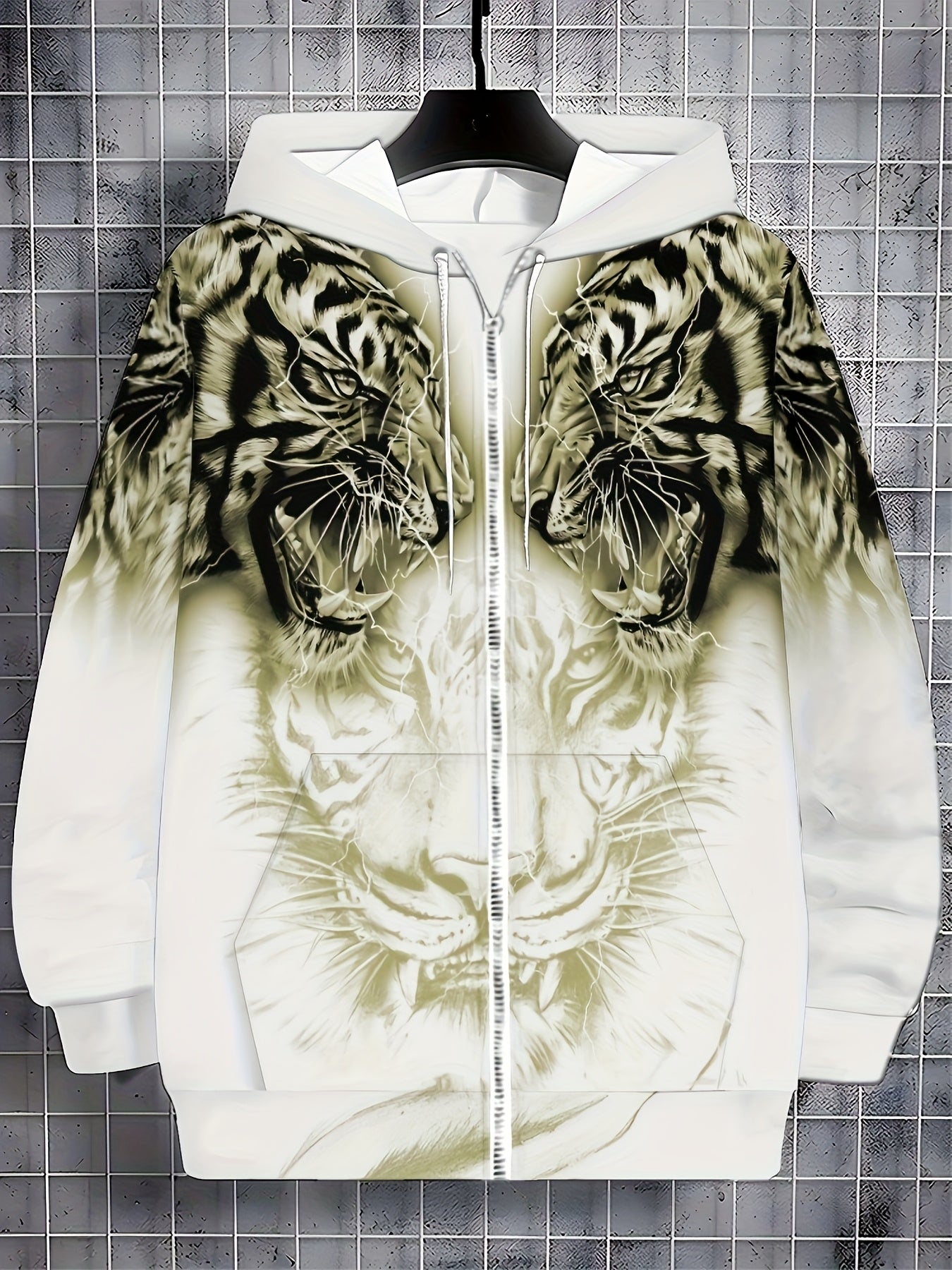 Men's Tiger Print Zip-Up Hoodie
