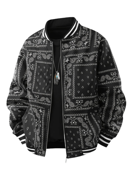 Men’s Vintage-Inspired Paisley Bomber Jacket