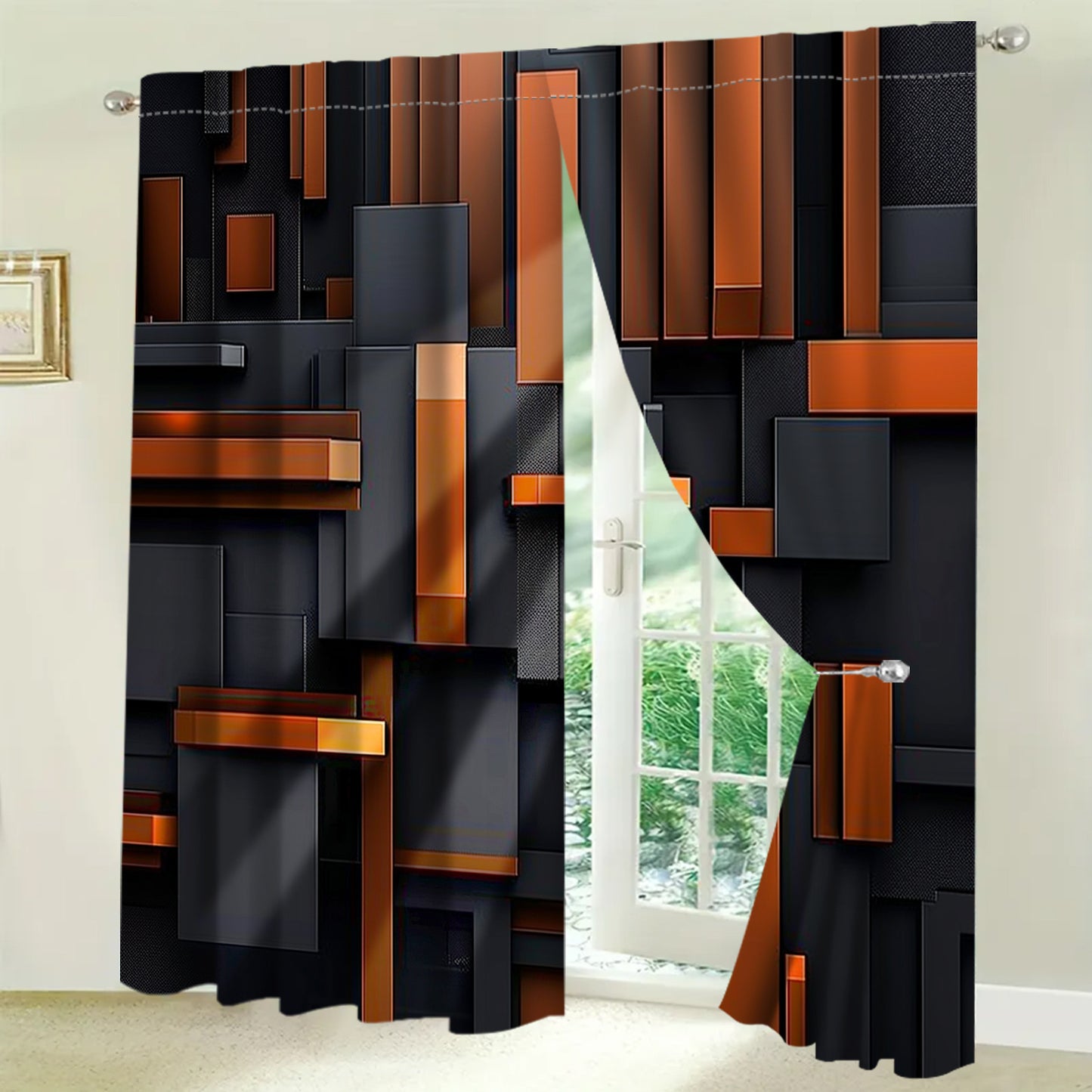 2pcs Modern Abstract Geometric Curtains