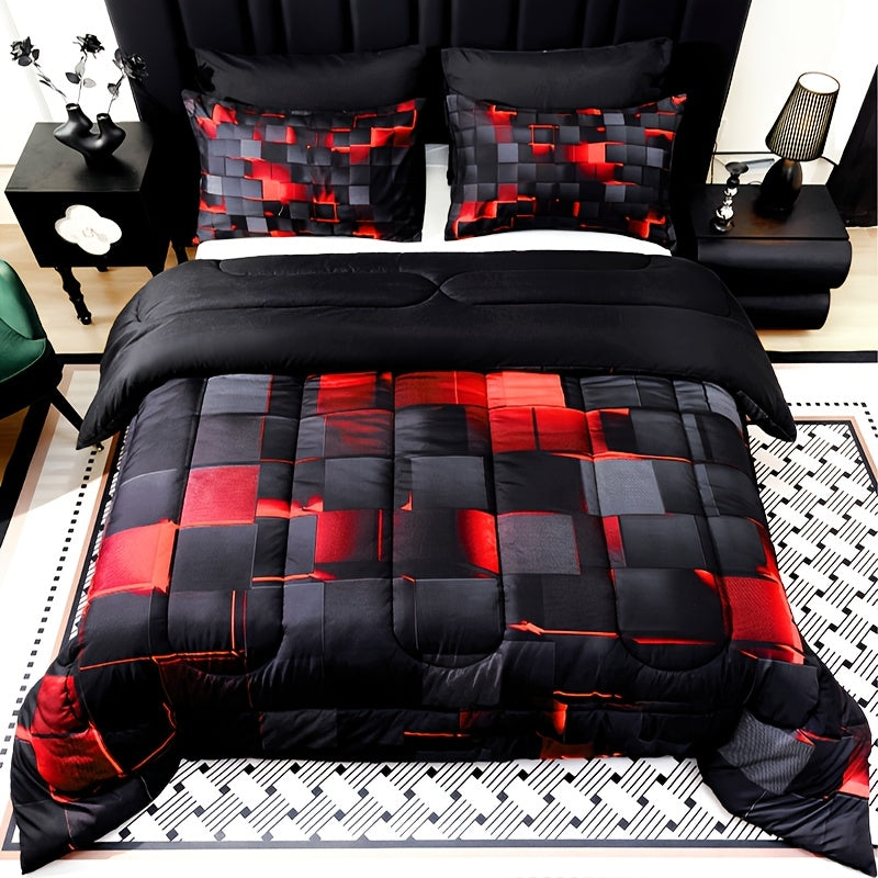 3-Piece Super Soft Fashion Grid Quilt Set