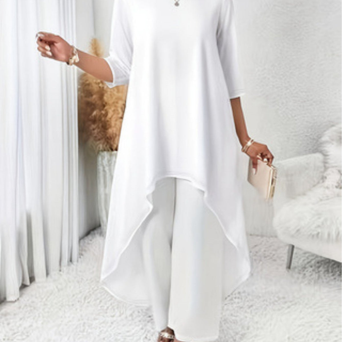 Plus Size Women’s Loose Mid-Sleeve Casual & Elegant Versatile Slim-Fit Top  Product description