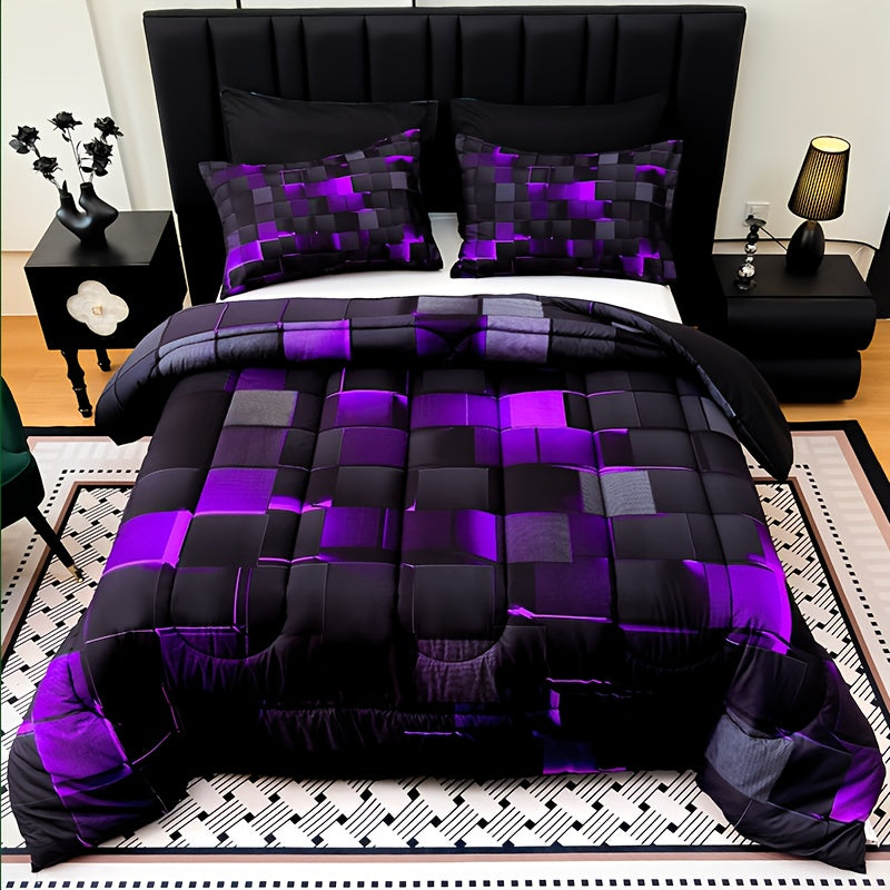 3-Piece Super Soft Fashion Grid Quilt Set