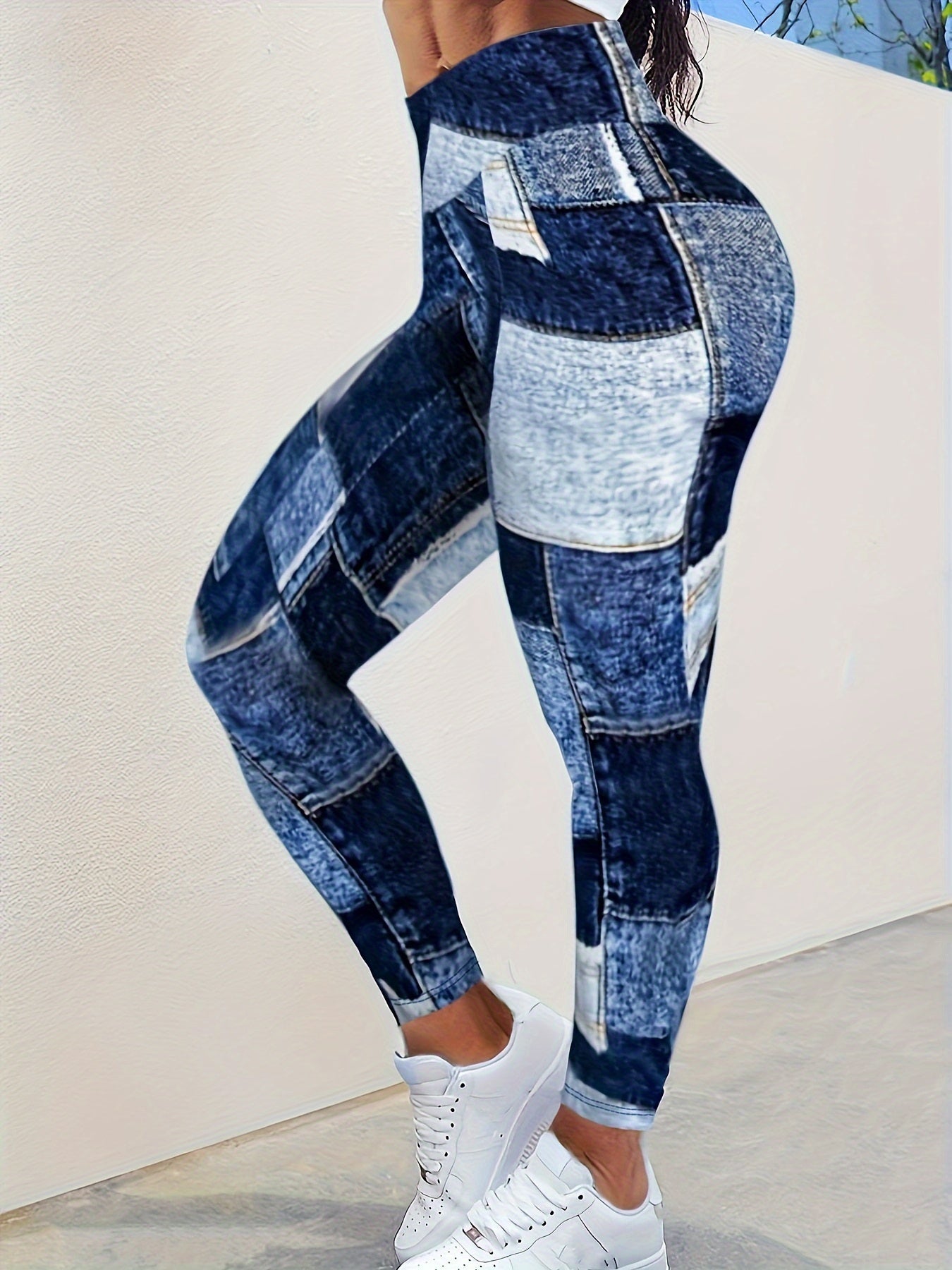 Plus Size Denim Print Leggings