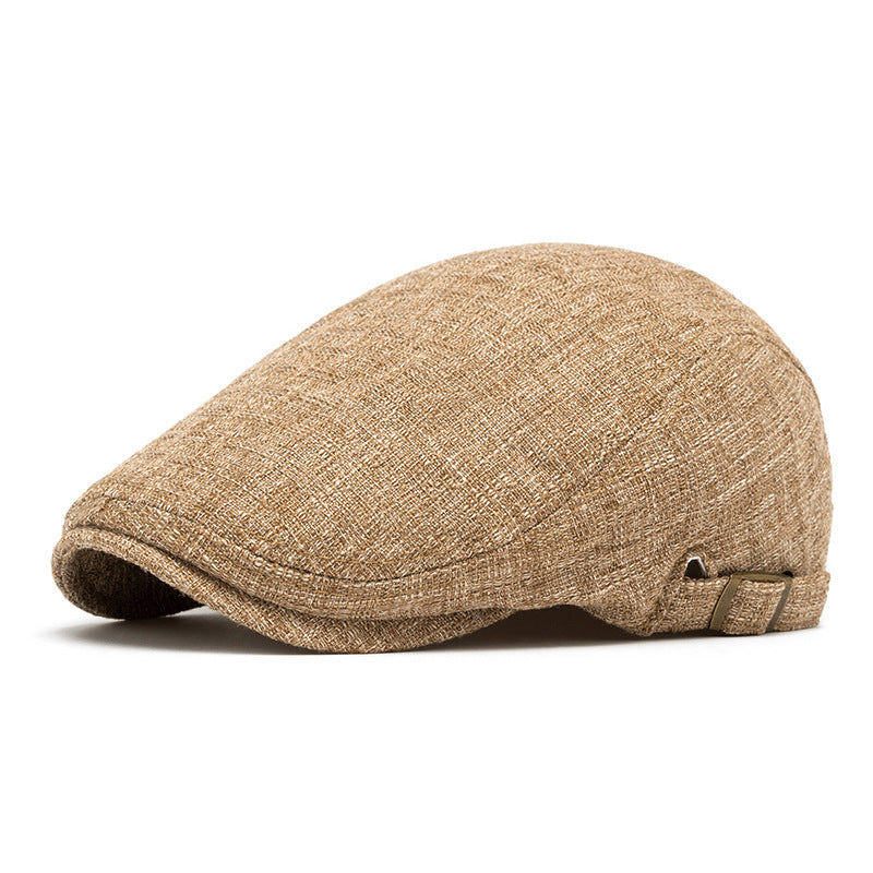 Breathable Cotton and Linen Beret – Men's Retro Peaked Cap